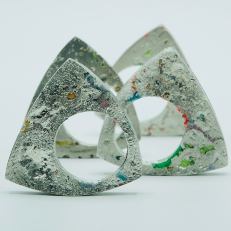 4 cast pewter Dhoek rings with inserts of acrylic coloured dremel