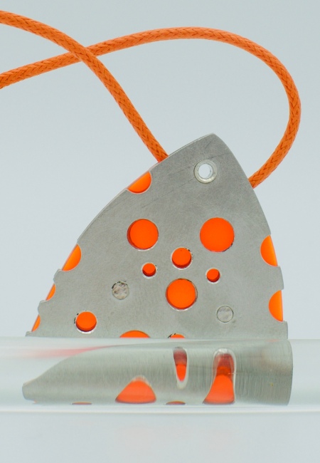 Dhoek pewter pendant and orange multiple cut outs