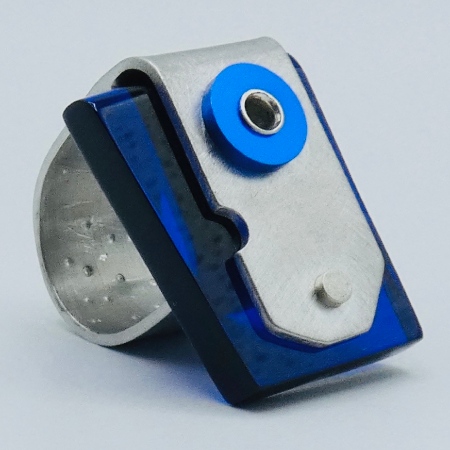 pewter ring and bright blue acrylic insert