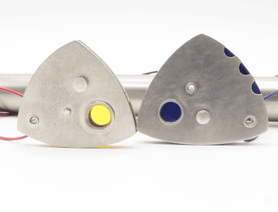 mirror yellow and mirror blue Dhoek pewterr pendants