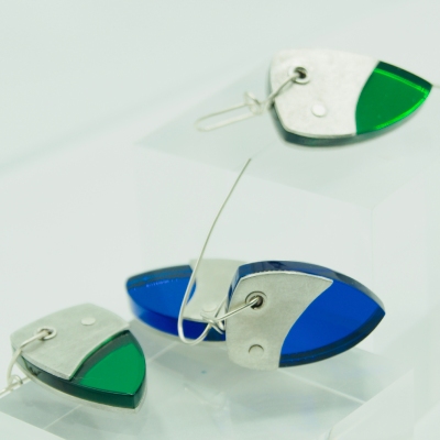 2 sets of Dhoek earrings , mirror blue and mirror green